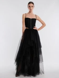 BCBGMAXAZRIA Layered Ruffle Tulle Skirt -Daily Wear Shop 2.28 B 2VX2B44E BLK 5 HiRes