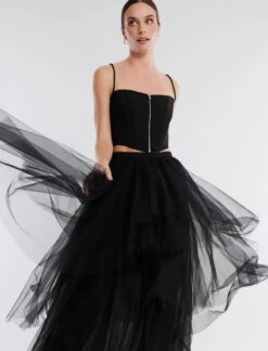 BCBGMAXAZRIA Layered Ruffle Tulle Skirt -Daily Wear Shop 2.28 B 2VX2B44E BLK 6 HiRes