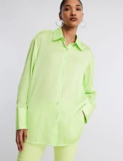 BCBGMAXAZRIA Satin Button-Up Top