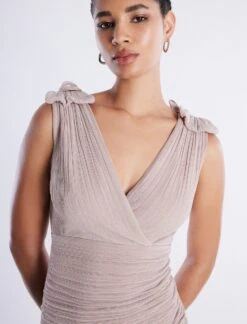 BCBGMAXAZRIA Onyx Surplice Wrap Mini Dress -Daily Wear Shop 5.30 D MXX3D16E NUD 6