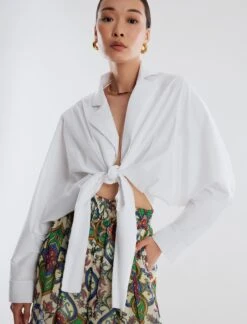 BCBGMAXAZRIA Draped Tie Front Top