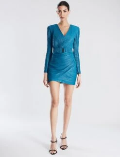 BCBGMAXAZRIA Amabel Long Sleeve Mini Dress -Daily Wear Shop 7.30 D MY05D04E BLU 5