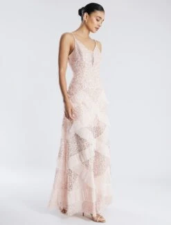 BCBGMAXAZRIA Isla Beaded Illusion Ruffle Gown -Daily Wear Shop 7.30 D MY05D07E PNK 3