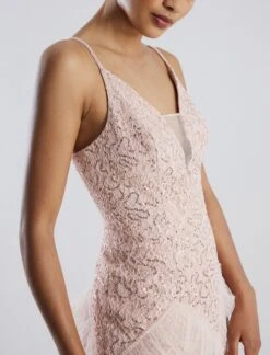 BCBGMAXAZRIA Isla Beaded Illusion Ruffle Gown -Daily Wear Shop 7.30 D MY05D07E PNK 6