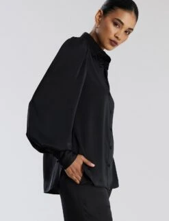 BCBGMAXAZRIA Balloon Sleeve Button-Up Top -Daily Wear Shop 7.30 T 2B06T05E BLK 6a