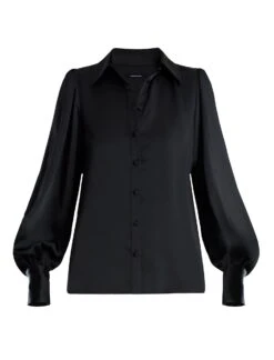 BCBGMAXAZRIA Balloon Sleeve Button-Up Top -Daily Wear Shop 7.30 T 2B06T05E BLK 8