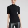 BCBGMAXAZRIA Mock Neck Short Sleeve Top -Daily Wear Shop 7.30 T 2BX6T08E BLK 1
