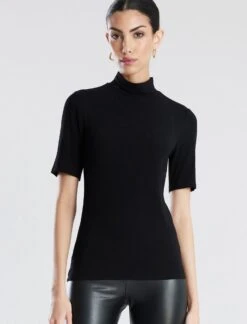 BCBGMAXAZRIA Mock Neck Short Sleeve Top 15 BCBGMAXAZRIA Mock Neck Short Sleeve Top -Daily Wear Shop 7.30 T 2BX6T08E BLK 6