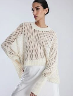 BCBGMAXAZRIA Open Knit High-Low Cocoon Sweater