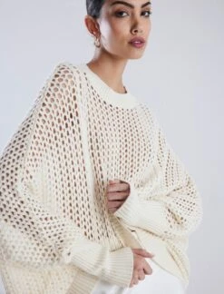 BCBGMAXAZRIA Open Knit High-Low Cocoon Sweater -Daily Wear Shop 7.30 T 2YX5S38E SS3 3