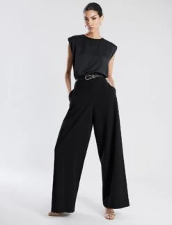 BCBGMAXAZRIA Cap Sleeve Crew Neck Satin Top -Daily Wear Shop 7.30 T 2YX5T57E BLK 5