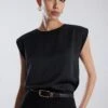 BCBGMAXAZRIA Cap Sleeve Crew Neck Satin Top -Daily Wear Shop 7.30 T 2YX5T57E BLK 6
